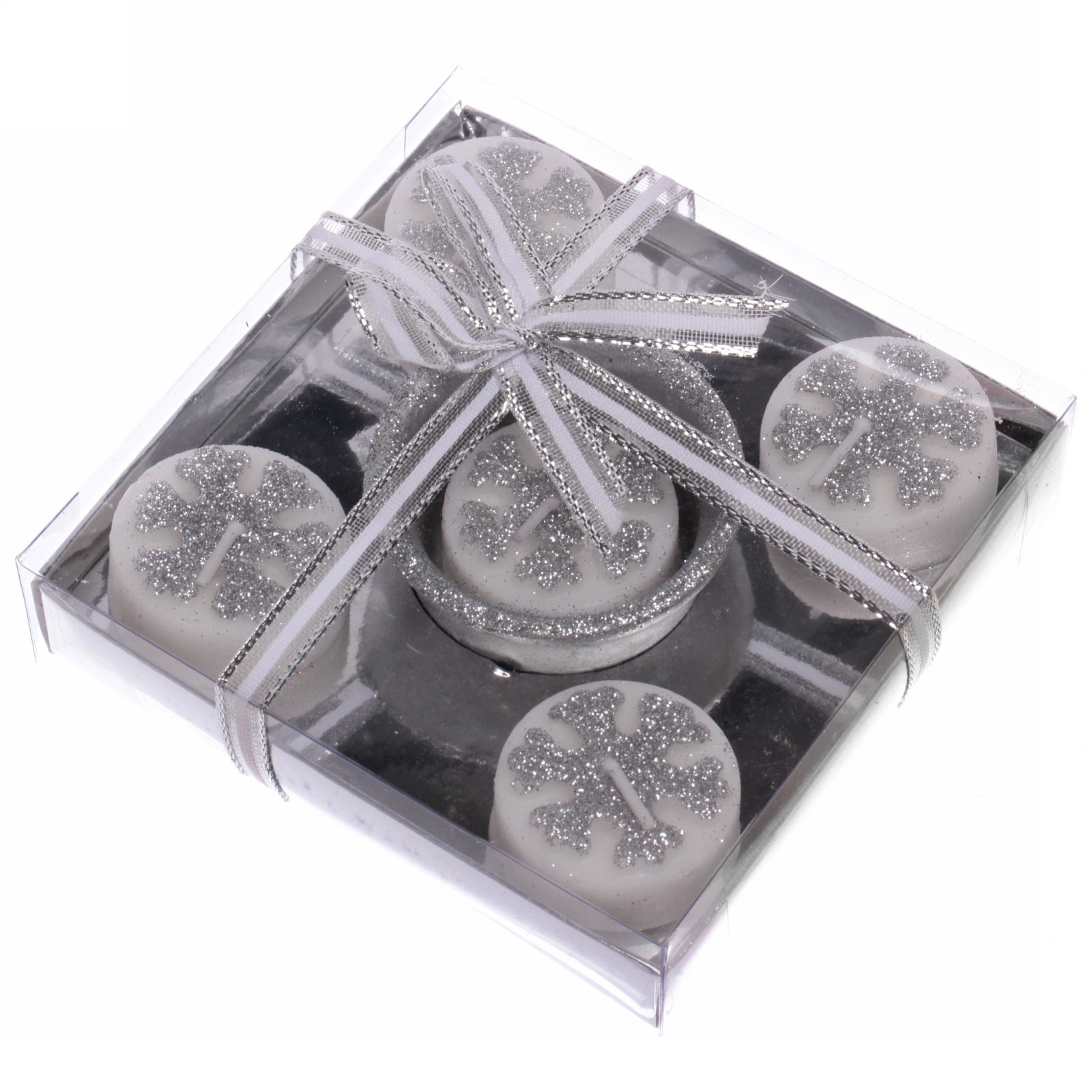 Набор свечей "Сказочные снежинки" 11,5х11,5х3 см, серебро