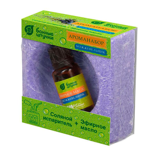 Ароманабор для бани и сауны "Банные Штучки" соляной испаритель 700 г, масло эфирное Можжевельник 15 мл