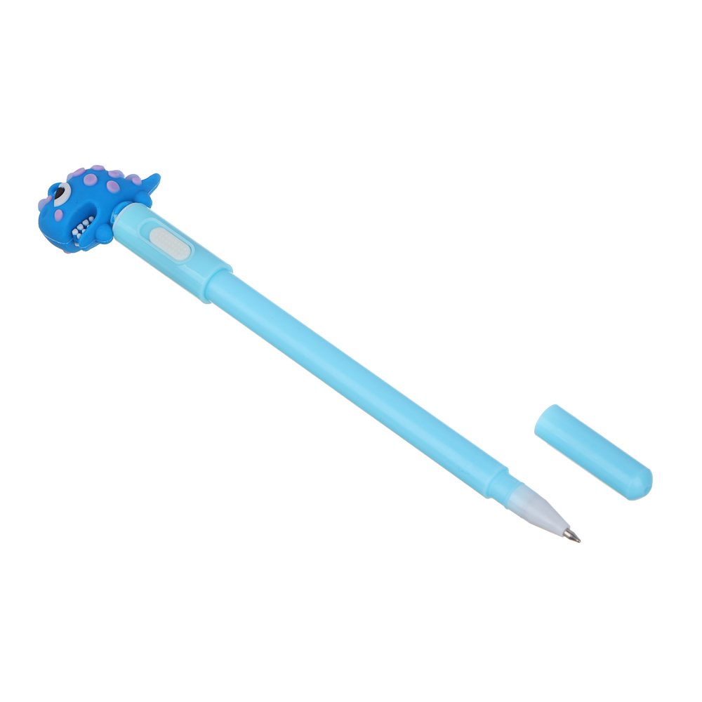 Ручка шариковая синяя, наконечник в форме динозаврика, подсветка, корпус 18,3 см, 4 дизайна