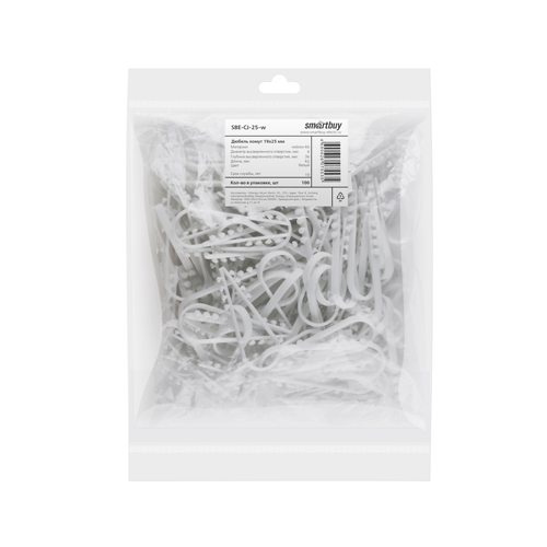Дюбель-хомут для круглого кабеля 19x25 мм нейлон белый (100шт) (SBE-CJ-25-w)