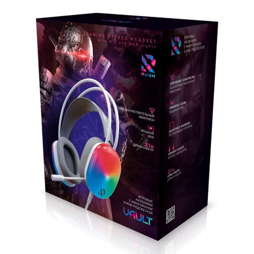 Игровая гарнитура Smartbuy VAULT, 50мм динамики, RGB-подсветка, рег.громкости, белая (SBHG-9780)