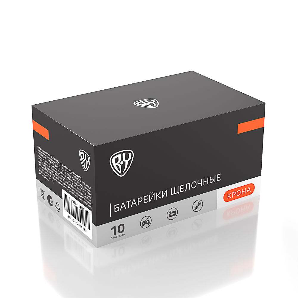 BY Батарейка КРОНА (6LF22, 6LR61) 1шт в блистере, щелочная 9V