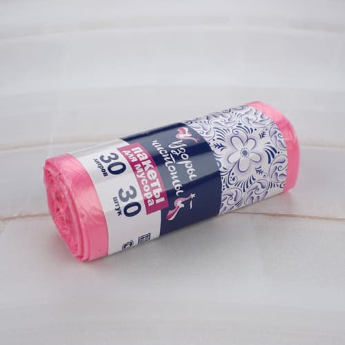 Мешки для мусора 30 л 30 шт 8мкм Узоры Чистоты ПНД (розовые) (1/30)