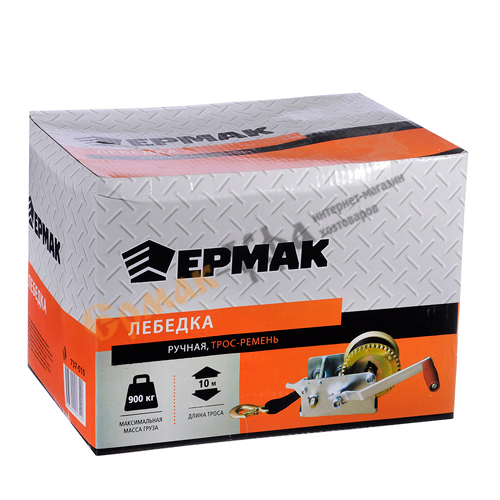 яяяЛебедка ручная шестеренчатая TRT 1201C (ремень трос) 900кг, длина троса 10м ЕРМАК (1/4)