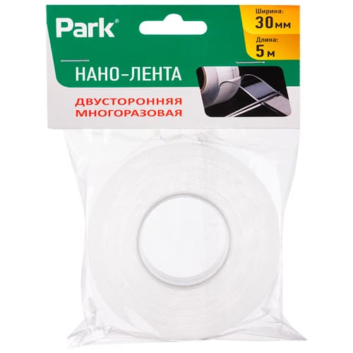 Нано-лента двусторонняя клейкая многоразовая, прозрачная, 5м, 30 мм