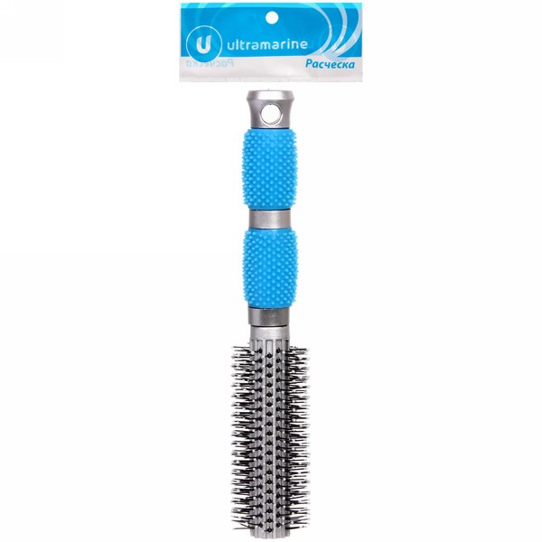 Расческа массажная брашинг "БИЕНТО", цвет ручки голубой, d-4см, 23,5 см (блистер Ultramarine)