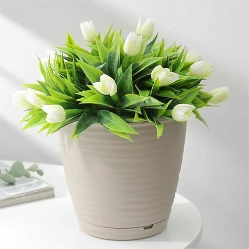 Горшок для цветов SAFFRON D 225 мм, 5,4 л с поддном, бежевый, SVIP, 1/14