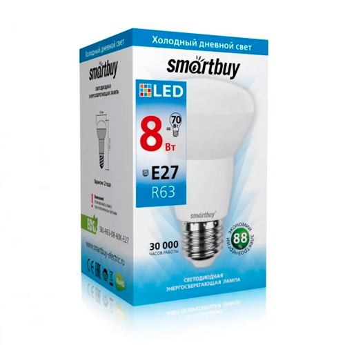 Светодиодная (LED) Лампа Smartbuy-R63-08W/6000/E27 (SBL-R63-08-60K-E27)