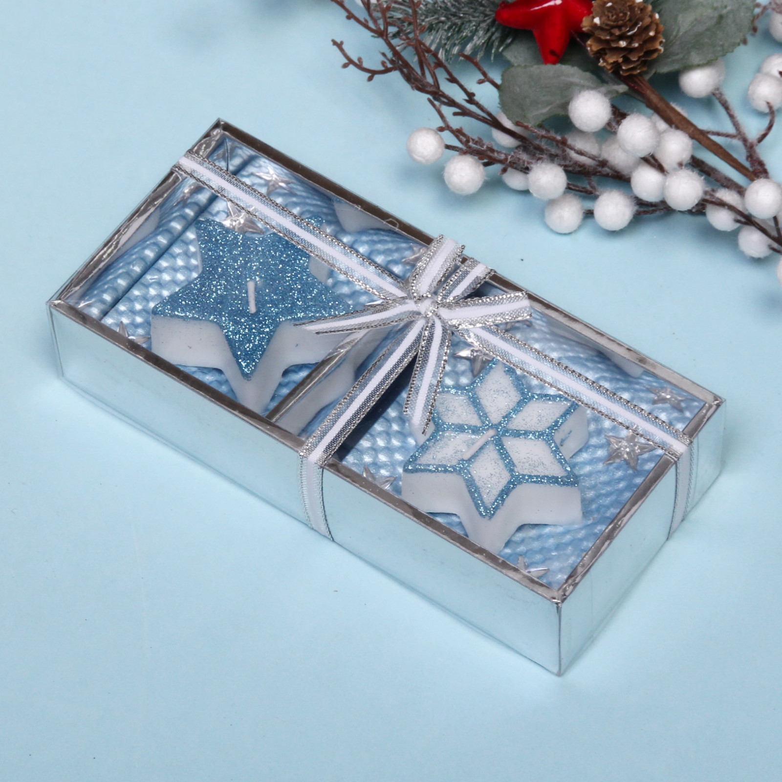 Свечи новогодние "Искры" 18.5x8.5x4 см, голубой