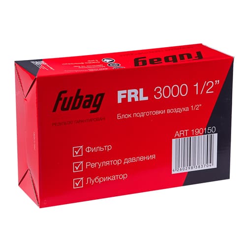 Блок подготовки воздуха FRL 3000 1/2", 10 бар, фильтр 5 мкм, 150 мл, Fubag