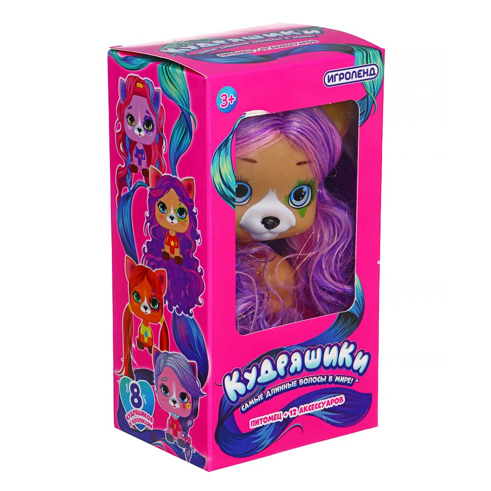 Питомец с аксессуаром "Кудряшики" ИГРОЛЕНД, ПВХ, 17,6х7,3х10см, 8 дизайнов
