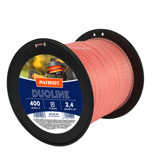 Леска Duoline 2.4 мм 400 м, скрученный квадрат, двухцветная, красная жила, 240-400-6