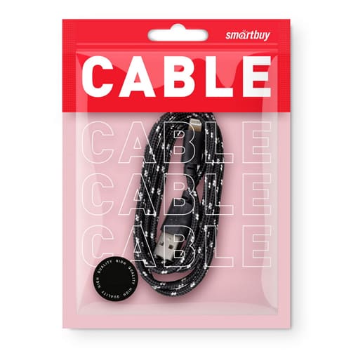 Дата-кабель Smartbuy USB - 8-pin для Apple, нейлон, длина 1 м, черный (iK-512n black)/100