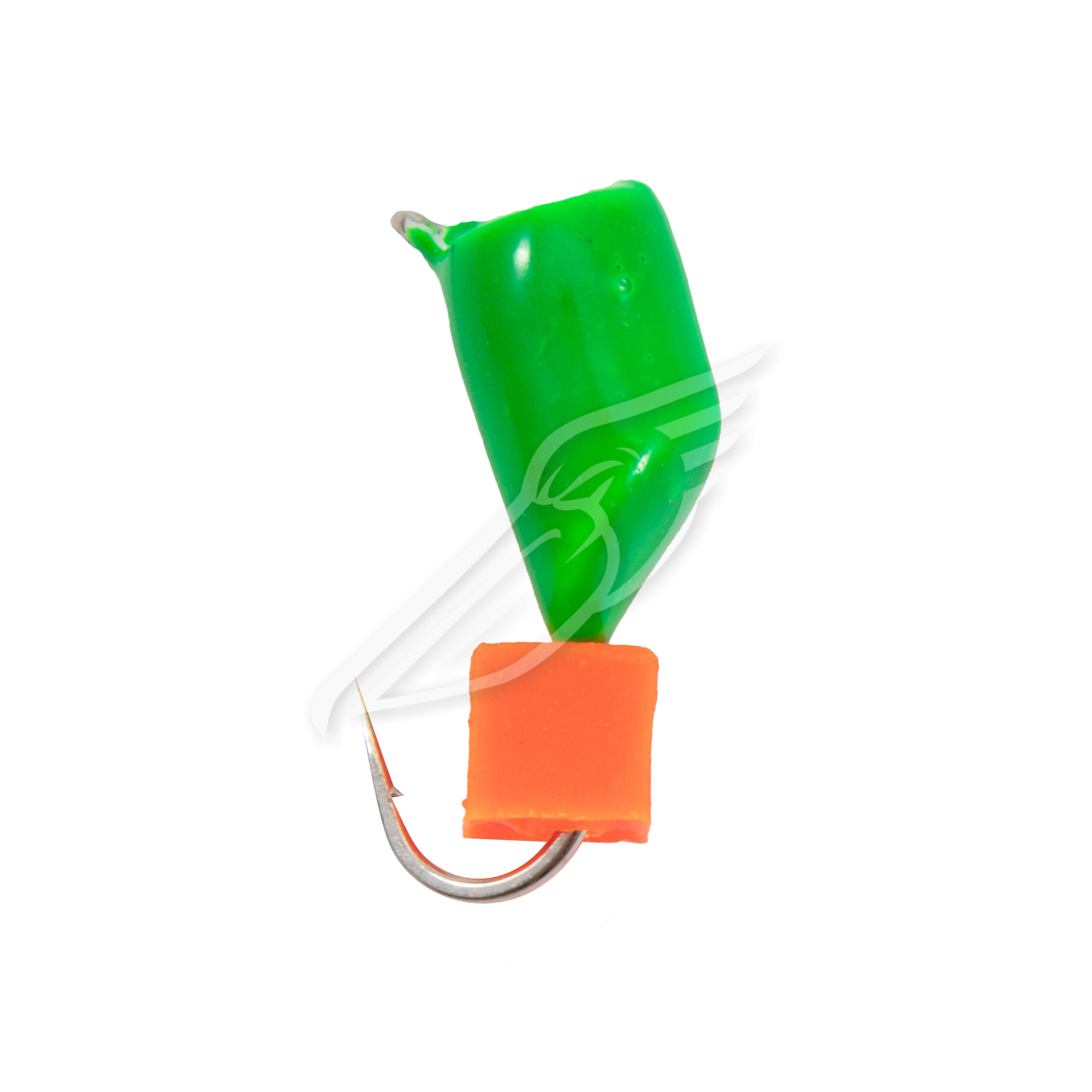 Мормышка безнасад. ЯМАН "Гвоздекубик" зелёный, d-4 мм, вес 1,2 г, ядреный кубик красный (уп. 5 шт.)