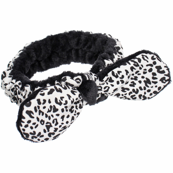 Повязка на голову косметическая "ДАЙМОНД РУШ", леопард, цвет бежевый, черный и коричневый, 20*5.5см (ZIP пакет)