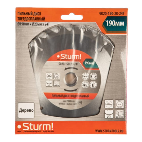 Диск пильный 190*20/16*24T STURM 9020-190-20-24T