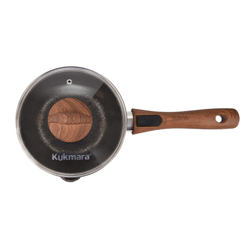 Ковш Kukmara 1,5 л с носиком со съемной ручкой, со стеклянной крышкой, антипригарное покрытие "Granit Ultra", original