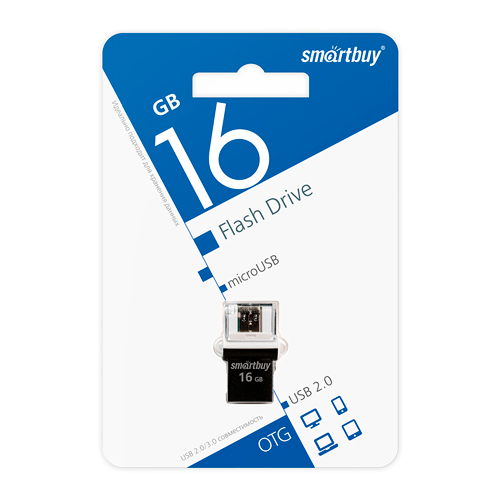 Флеш-накопитель UFD 2.0 Smartbuy 016GB OTG POKO series Black, SB16GBPO-K