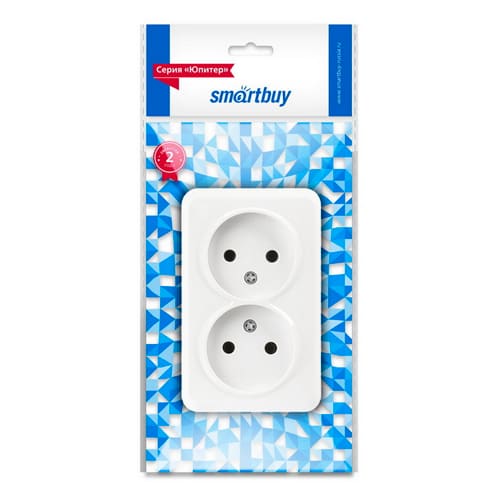 Розетка 2-местная 10А без заземления белая, керамика Юпитер Smartbuy, SBE-03w-10-S2-N-c, 1/200