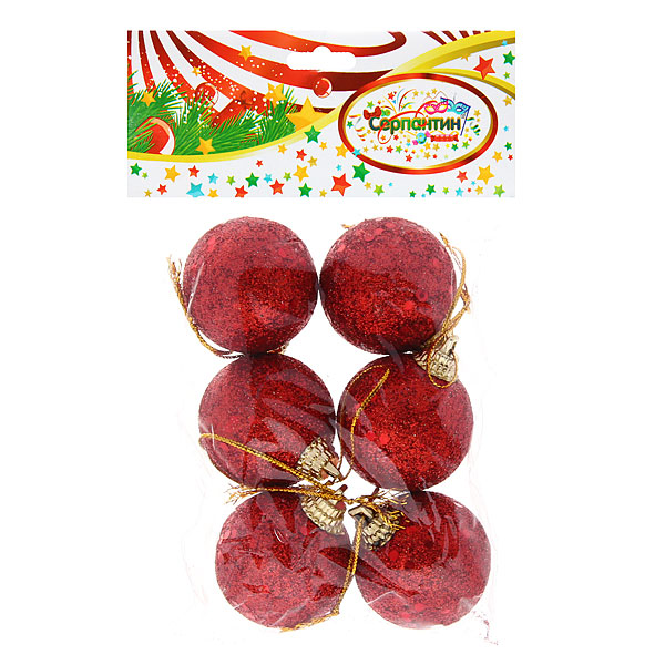 Новогодние шары 4 см (набор 6 шт) "Блестящее напыление", красный