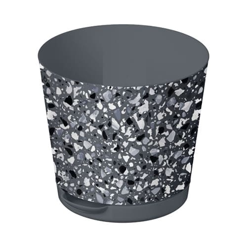 Горшок для цветов STONE FLOWER D100мм 0,5л с прикорневым поливом, с декором, серый, SVIP, 1/24