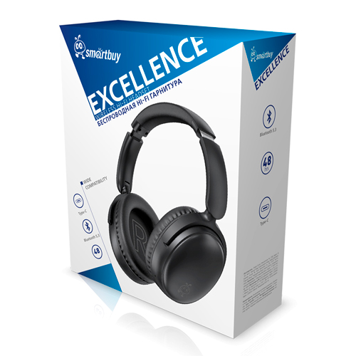 Беспроводная Bluetooth-гарнитура Smartbuy EXCELLENCE, складная конструкция, Type-C, черная (SBH920)