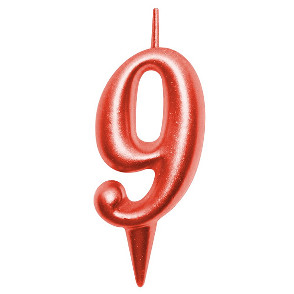 Свеча для торта "Овал" цифра 9 (красный), 8х4х1,2 см. 