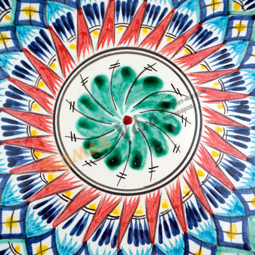 Тарелка ЛЯГАН 320мм плоский Синий, ручная роспись, Риштанская керамика Узбекистан, 1/10