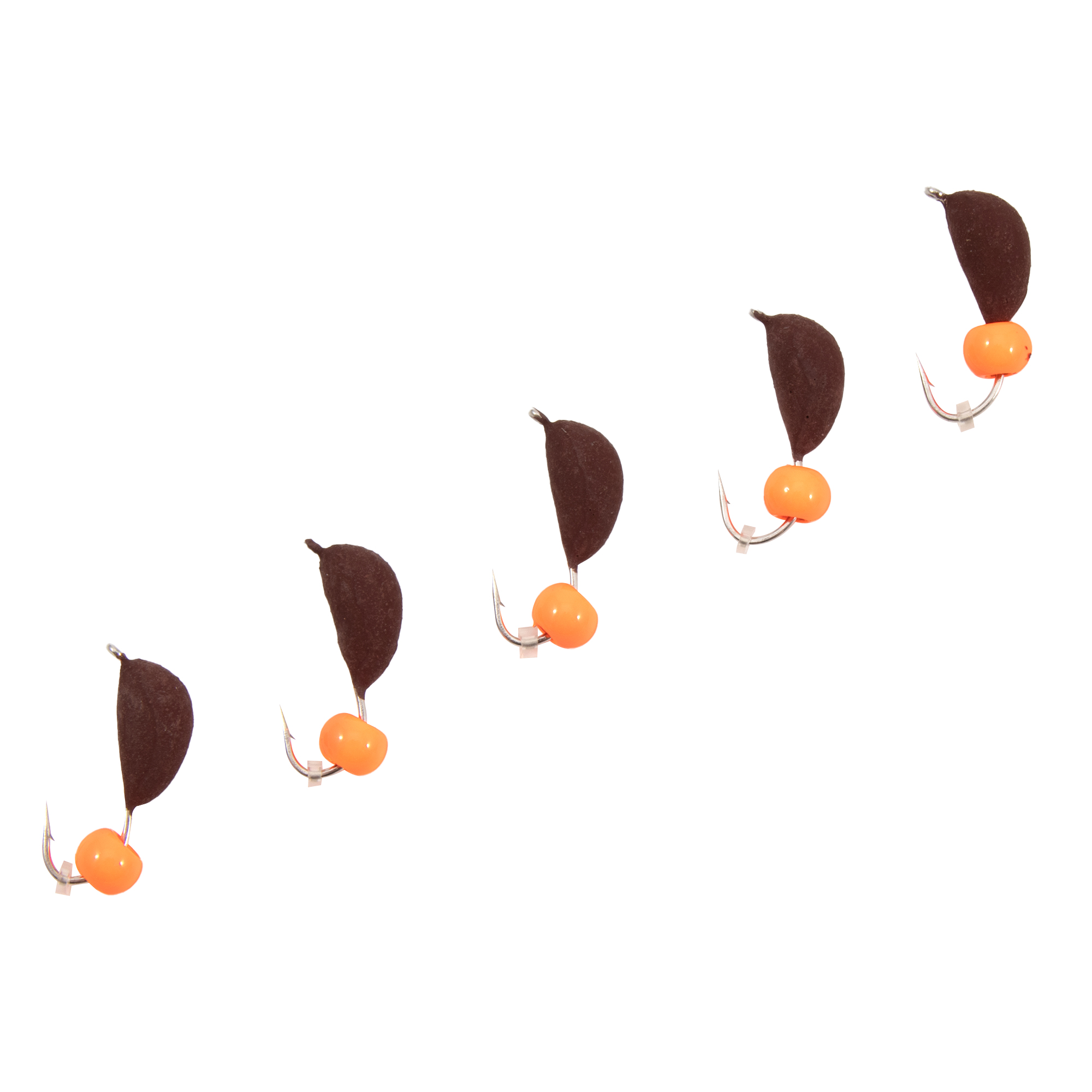 Мормышка безнасад. ЯМАН "Банан" матовый шоколад, d-4,5 мм, вес 1,3 г, шарик оранжевый неон (уп.5 шт)