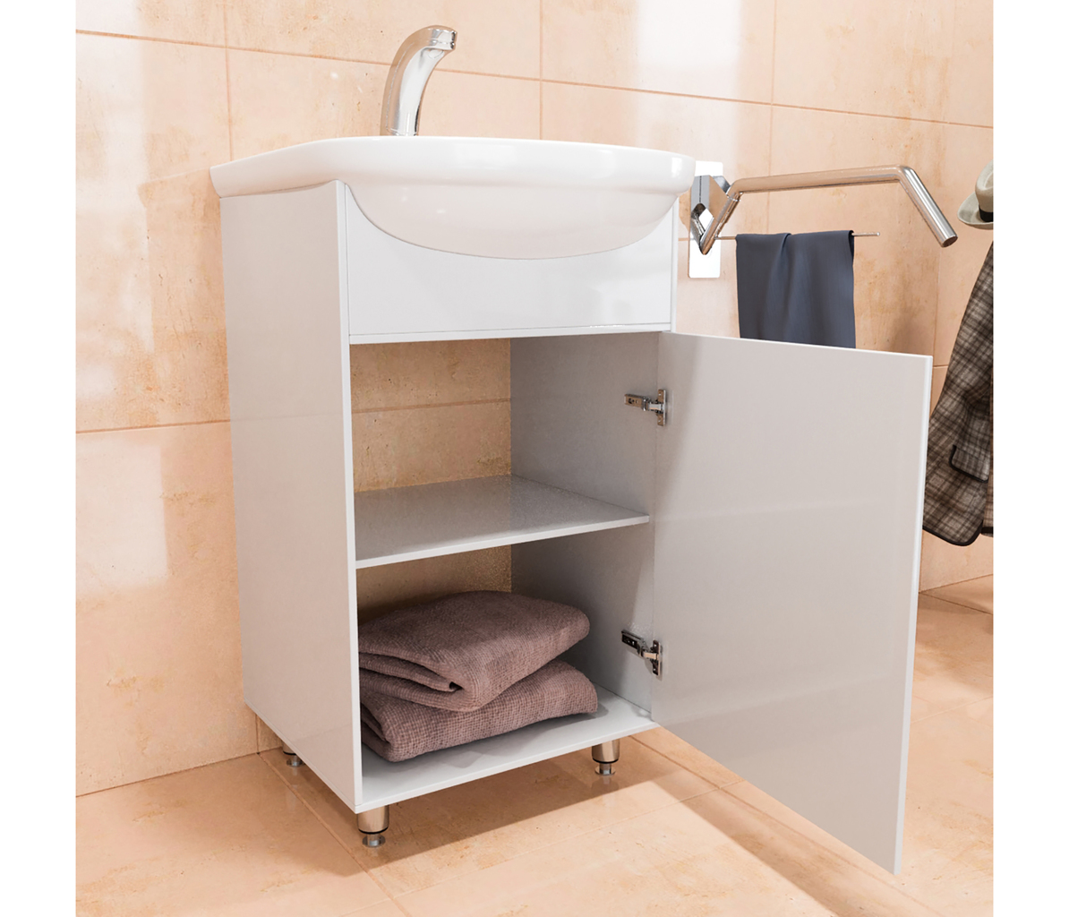 Тумба д/ванной "АлАн-47" (ОТДЕЛЬНО ПРИОБРЕТАЕТСЯ РАКОВИНА) белый, правая под раковину Дора-47 (ОК) (ЛДСП) (раковина в комплект не входит)