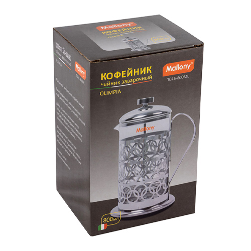 Чайник/кофейник (кофе-пресс) OLIMPIA, 800 мл, из жаропрочного стекла, T046-800ML