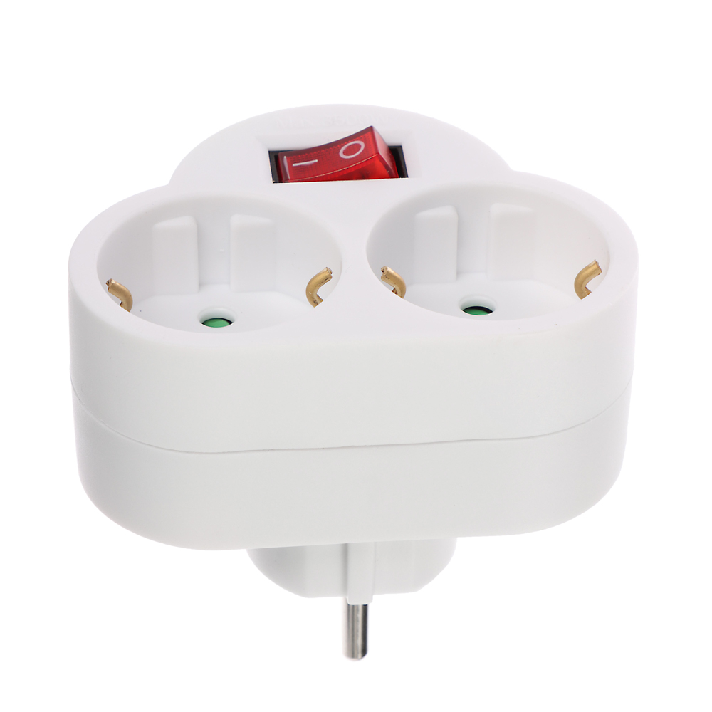 FORZA Разветвитель 2 х гнезда, евро, с заземлением, 16А, 3500Вт, с выключателем, белый