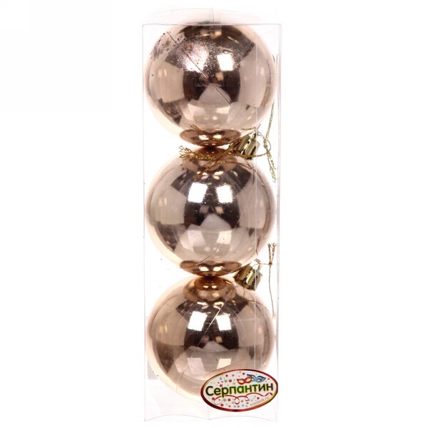 Новогодние шары 6 см (набор 3 шт) "Глянец", шампань