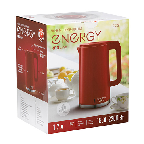 Чайник ENERGY E-208 (1,7 л) красный, двойной корпус