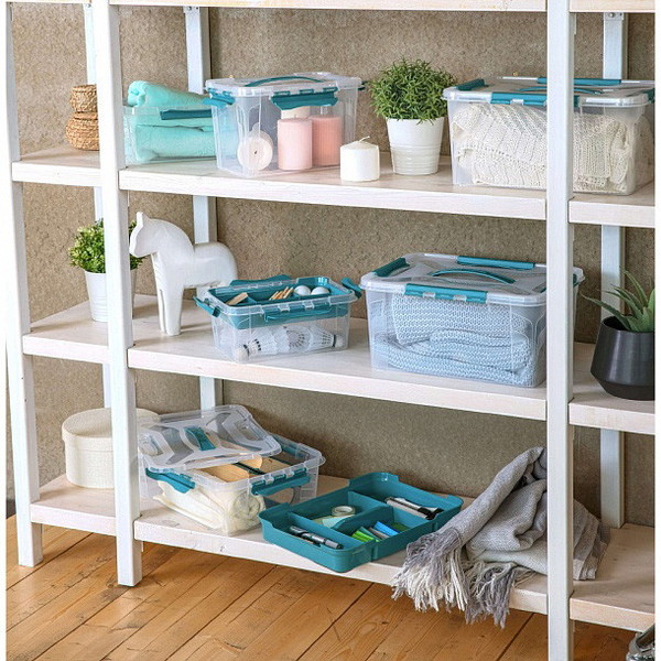 Контейнер для хранения с крышкой, ручкой и ручками-защелками "GRAND BOX", голубой, 29*19*18см, 6,65 л