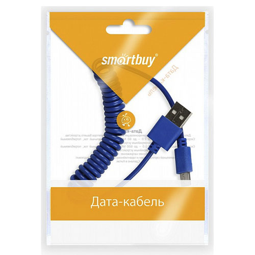 Дата-кабель Smartbuy USB - micro USB, спиральный, длина 1,0 м, синий (iK-12sp blue)/100