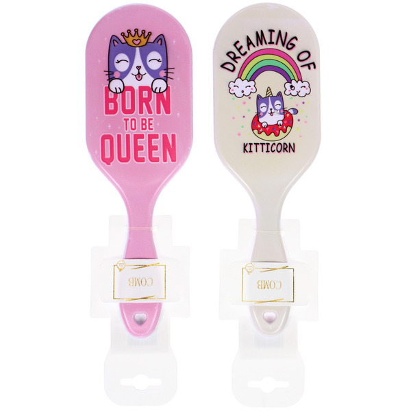 Расческа массажная овальная "КОТИКИ", микс 4 дизайна, 23*7,5см (PVC подвес)