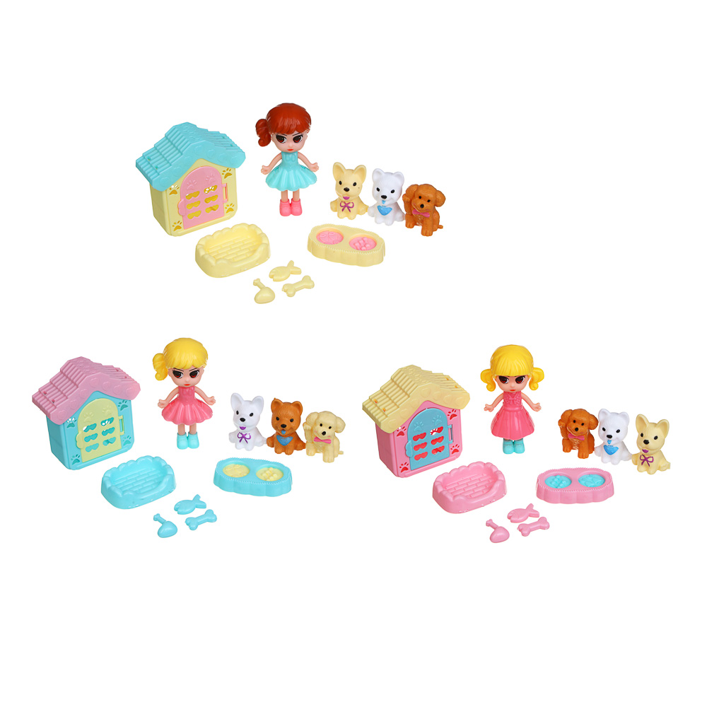 ИГРОЛЕНД Кукла с питомцем и акс., PP, ABS,21,5х3,5х27,3 см, 3 дизайна