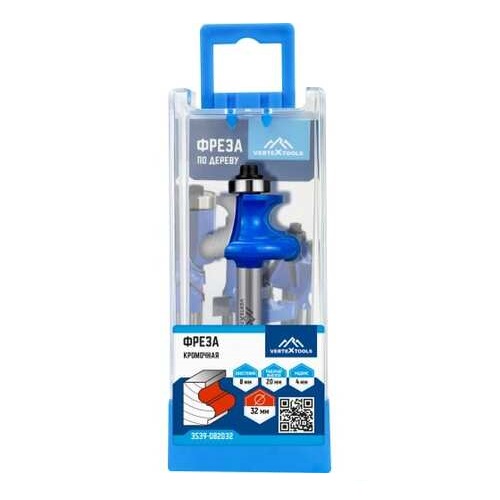 Фреза фигурная с подшипником хвостовик - 8 мм, d-32 мм, h-20 мм, b-9,5 мм, r-4 мм, l-63,3 мм vertextools 3539-082032