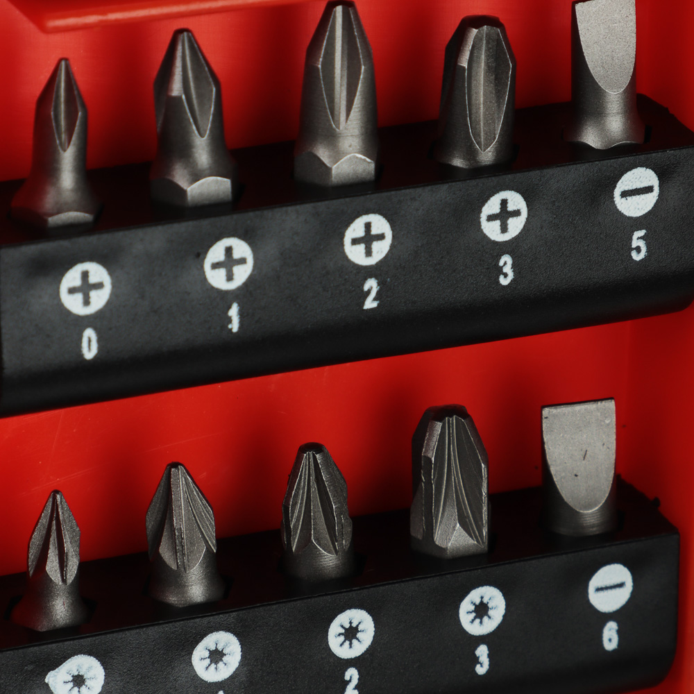 ЕРМАК Биты с держателем, 15 шт., в пласт. кейсе, 25 мм, PH0, 1, 2, 3, PZ0, 1, 2, 3 , SL5, 6, 7,T10