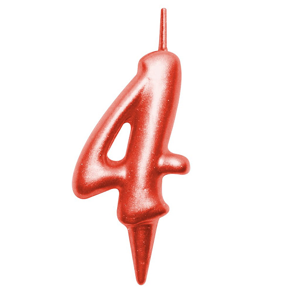 Свеча для торта "Овал" цифра 4 (красный), 8х4х1,2 см. 