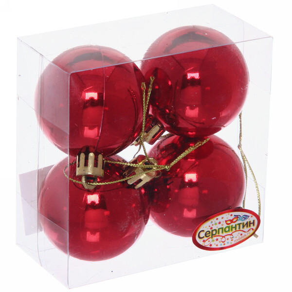 Новогодние шары 5 см (набор 4 шт) "Глянец", красный
