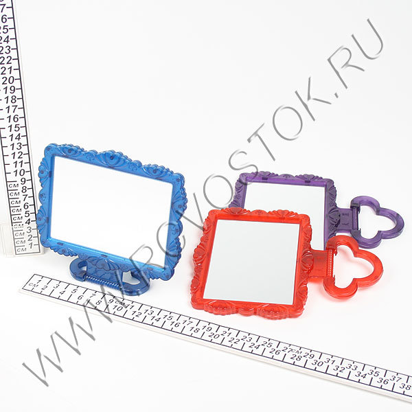 Зеркало настольное в пластиковой оправе "Резная окантовка" прямоугольник, подвесное 15*12,5см (Стикер на минивложение 25шт)