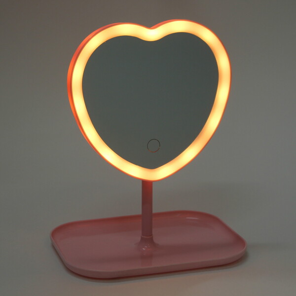 Зеркало настольное с подсветкой на подставке "Mary Touch - Heart", цвет розовый, USB, 20*29см