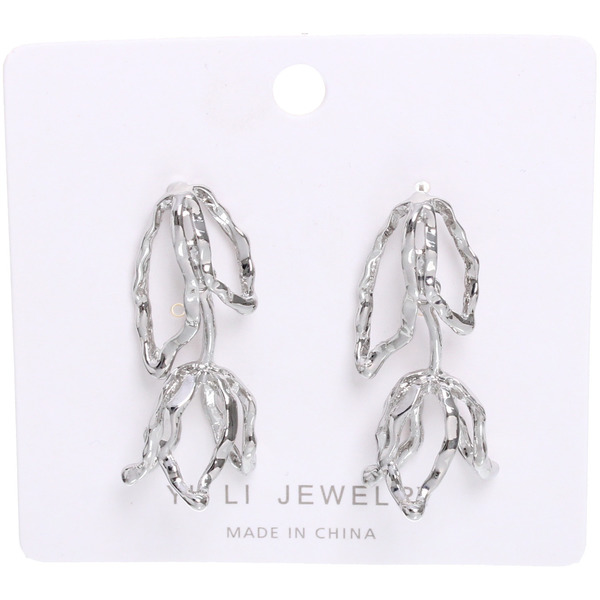 Серьги "ЭЛЛОДИ", тюльпаны, цвет золото и серебро, 4*1,5см