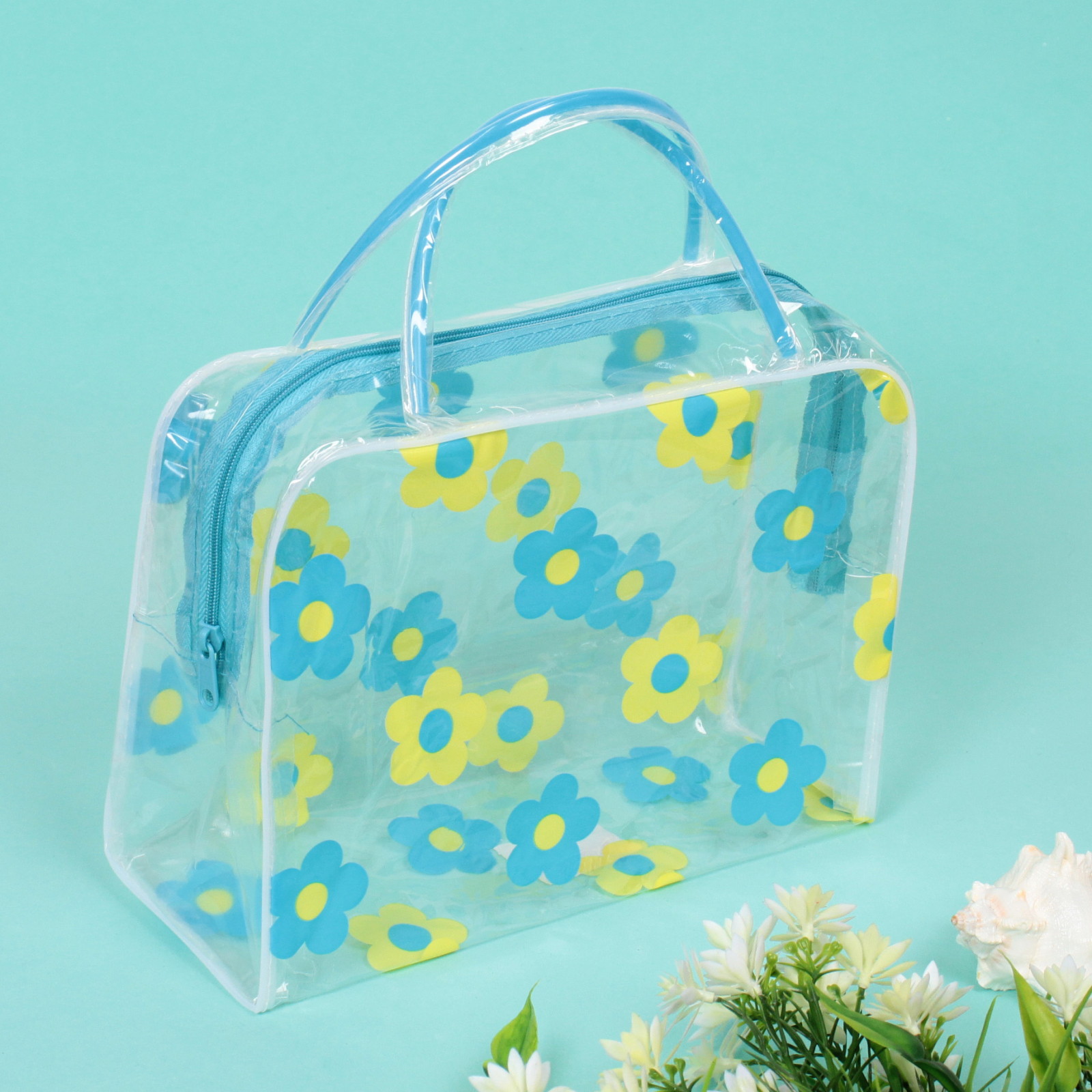 Косметичка "Adventure - Peas", цветы, цвет голубой, 24*17см