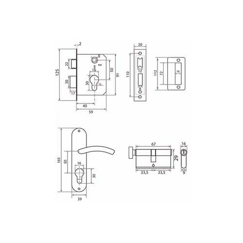Замок врезной Vrata 50/106-ЦМB70 цилиндровый с защелкой, с ручкой, золото