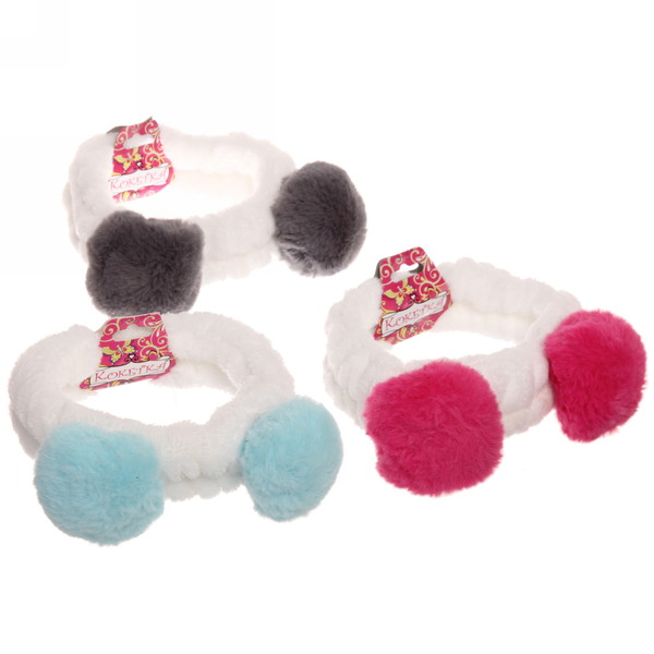 Повязка на голову "Кокетка - Шарики", цвет розовый, голубой, серый и пудровый, 20*6см (упаковка белый ZIP пакет)