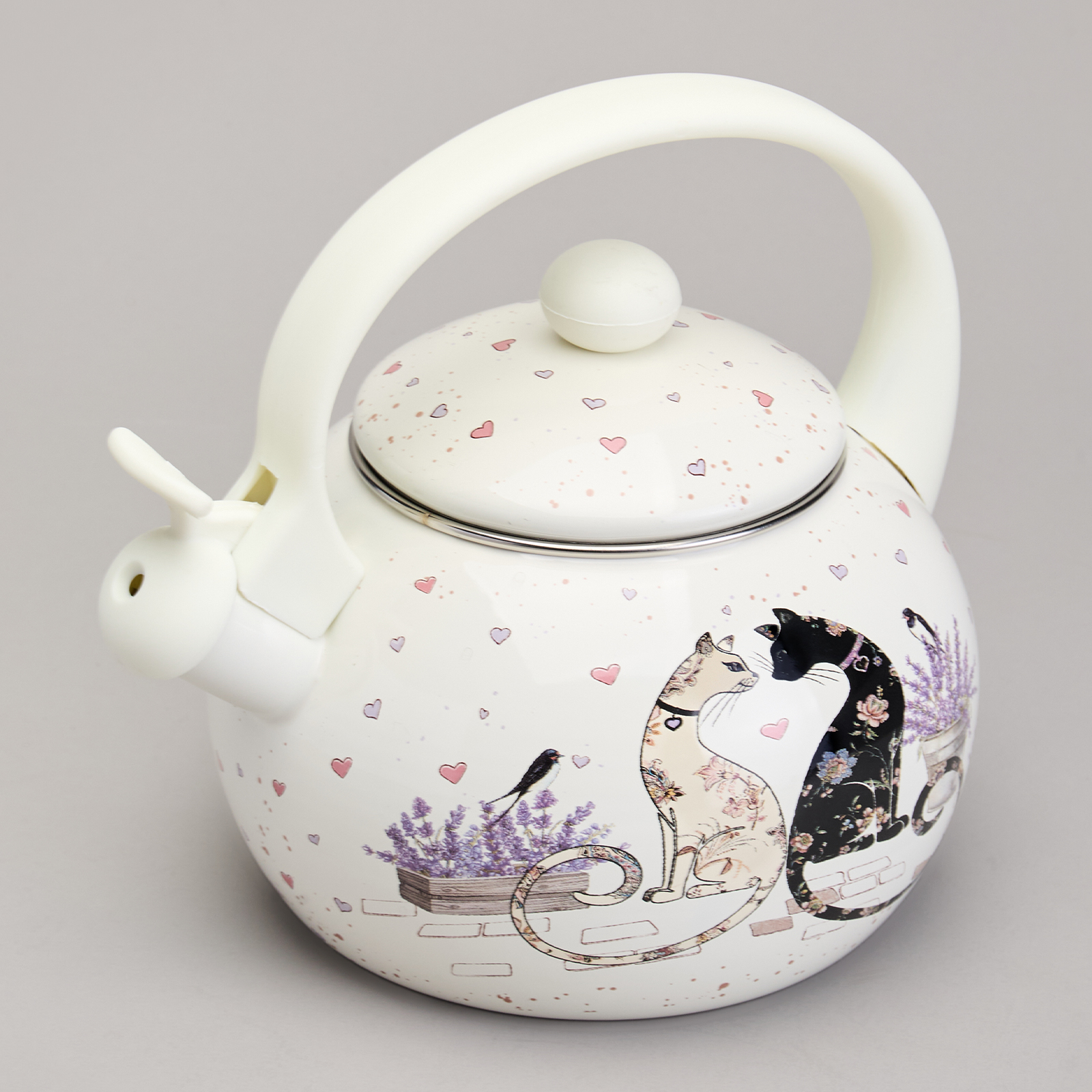 ЧАЙНИК AGNESS ЭМАЛИРОВАННЫЙ СО СВИСТКОМ СЕРИЯ, LAVANDER CATS,  2, 2 Л