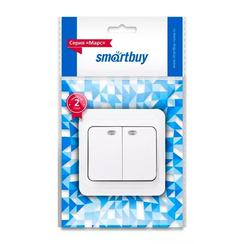 Выключатель 2-клавишный с индикатором 10А белый "Марс" (SBE-02w-10-SW2-1)